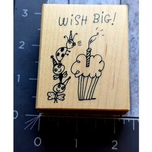 PSX Designs Wish Big Cupcake Ladybugs F3362 Rubber Stamp Wood #G99
